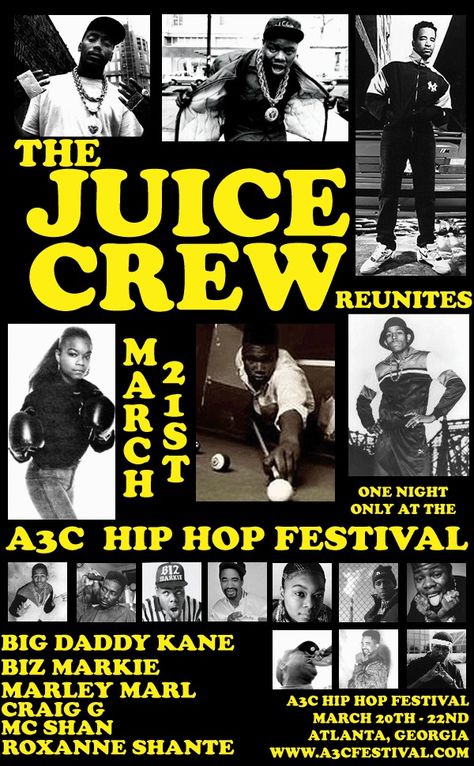 Juice Crew All-Stars Hip Hop Festival Poster, Vintage Hiphop, Hip Hop Festival, Biz Markie, 80s Hip Hop, Hip Hop Classics, Car Silhouette, Music Festival Poster, Music Drawings