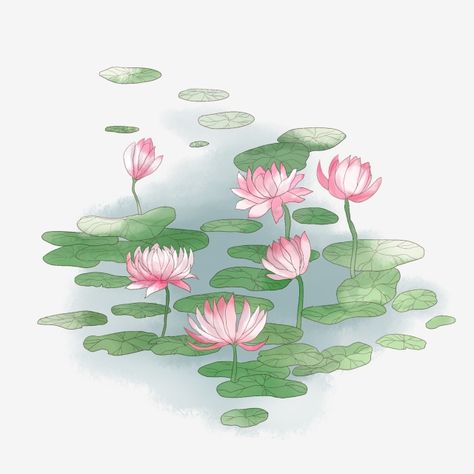 Lotus Clipart, Lotus Illustration, Pond Drawing, Sunflower Background, Travel Doodles, Pond Painting, Sunflowers Background, Cartoon Butterfly, Chinese Art Painting