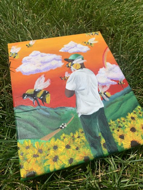 Painting Ideas Music Albums, Music Album Covers Painting, Painting Tyler The Creator, Boy Painting, Diy Music, Flower Boy, Simple Canvas Paintings, Cute Canvas Paintings, Black Art Painting