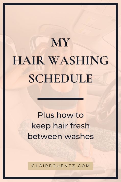 My Hair Washing Schedule + How to Keep Hair Fresh Between Washes | One of the questions I get asked most is how often I wash my hair, so in this post I’m sharing my hair washing routine plus some tips and products I use to keep my hair looking fresh in between washes. I mean, let’s be honest, the fewer times a week we can wash our hair and still look presentable, the better! | ClaireGuentz.com Hair Washing Routine, Wash My Hair, Using Dry Shampoo, Best Hair Care Products, Hair Washing, Sweaty Workouts, Texturizing Spray, Healthy Beauty, Lifestyle Inspiration