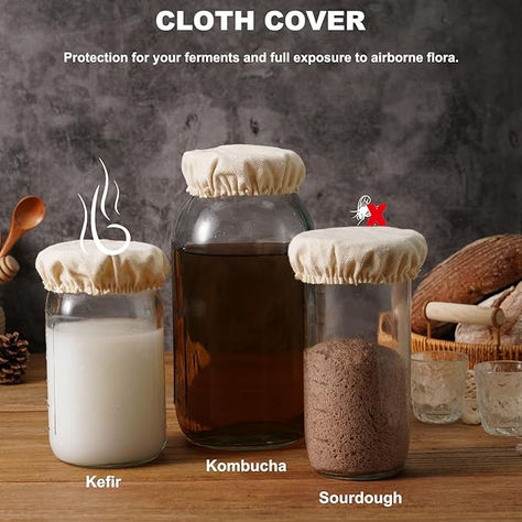 Cloth Covers for Sourdough Starter Jars Or Kombucha Kefir Fermentation Cheese Fabric Lids, Fit Jars Mouth from 3-4 inch, 5 Pack French Cheesecake, Fermenting Jars, Tart Molds, Canning Lids, Dough Scraper, Muffin Cake, Bread Baker, Baking Muffins, Fruit Tart