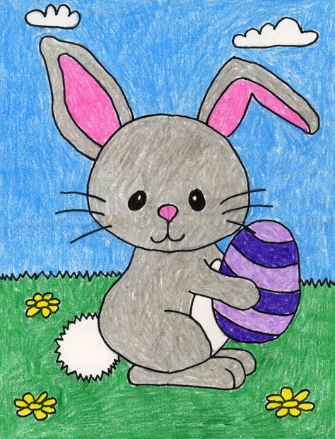 Easy How to Draw the Easter Bunny Tutorial Video and Coloring Page Bunny Art Projects, Easter Bunny Colouring, Easter Drawings, Lapin Art, Rabbit Drawing, Bunny Coloring Pages, Bunny Drawing, Easter Pictures