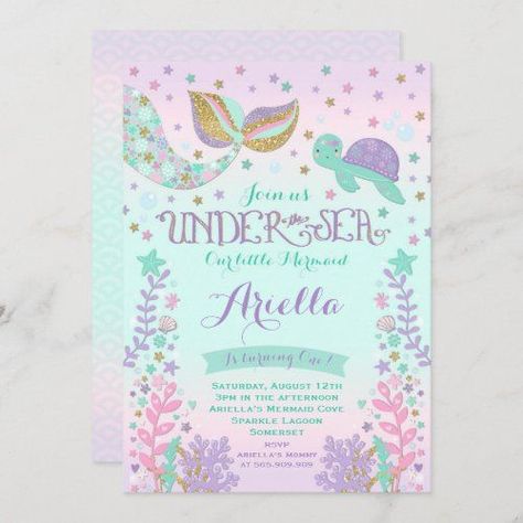 Mermaid Birthday Party Invitations, Mermaid Invitation, Under The Sea Birthday Party, Mermaid Theme Birthday Party, Under The Sea Birthday, Mermaid Invitations, Mermaid Birthday Invitations, Sea Birthday Party, Mermaid Theme Birthday