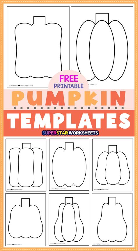 Grab over 40 adorable and free pumpkin templates for your kids in the classroom or homeschool. Kids can make happy or scary faces, color and cut out their favorite pumpkins, plus multiple skill levels are available too! #superstarworksheets #pumpkins #pumpkintemplates #scarypumpkintemplate #cutepumpkintemplate #cutoutpumpkintemplate Pumpkin Crafts Elementary School, Spookly The Pumpkin Crafts, Pumpkin Cut Out, Free Pumpkin Template Printable, Pumpkin Outline Templates, Free Pumpkin Stencil, Pumpkin Cutouts Template, Pumpkin Patterns Free Printable, Pumpkin Faces Template