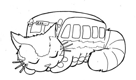 Totoro Coloring Pages, Totoro Line Art, Totoro Printable, Ponyo Ghibli Embroidery, Catbus Totoro, Totoro Drawing, Cat Bus Totoro, Cat Bus, Totoro Party