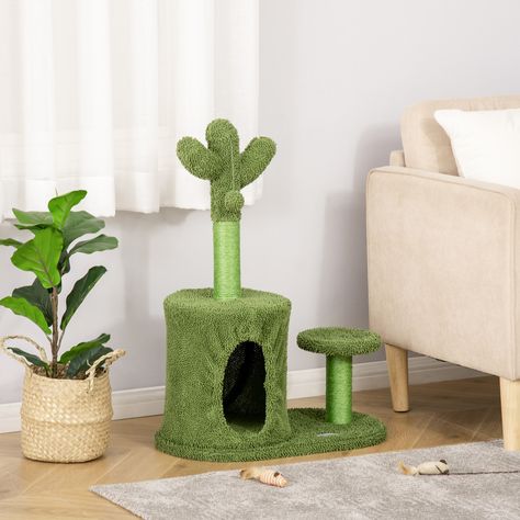 Cactus Scratching Posts, Creative Scratching Posts, Stylish Cat Tree, with Ball and Cat House H: 70cm/27.6" Gree Unique Cat Trees, Cactus Cat, Corporate Gift Baskets, Tree Furniture, Hammock Bed, Kitten Toys, Cat Post, Sisal Rope, Cat Scratching Post