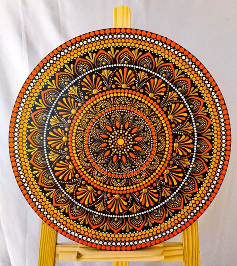 Orange Mandala Art, Yellow Dot Mandala, Red Orange Yellow Dot Mandala, Yellow Mandala Art, Mandala Work, Mandela Designs, Orange Paint Colors, Orange Mandala, Company Ideas