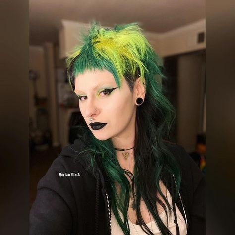 👁👅👁 ⛓⛓⛓ ⛓⛓⛓ #mullet #greenhair #greenmullet #alt #alternative #alternativefashion #alternativestyle #alternativehair #alternativemakeup… | Instagram Black And Green Mullet, Mullet Styling, Green Mullet, Punk Mullet, Black And Green Hair, Alt Hair, Goth Hair, Curly Mullet, Alternative Makeup