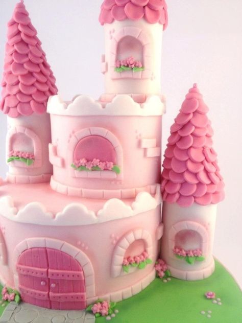 Image Castle Cake Ideas, Pink Castle Cake, Princess Party Cake, Castle Birthday Cakes, Princess Castle Cake, Princess Cakes, Mario Cake, Peppa Pig Cake, Pink Castle