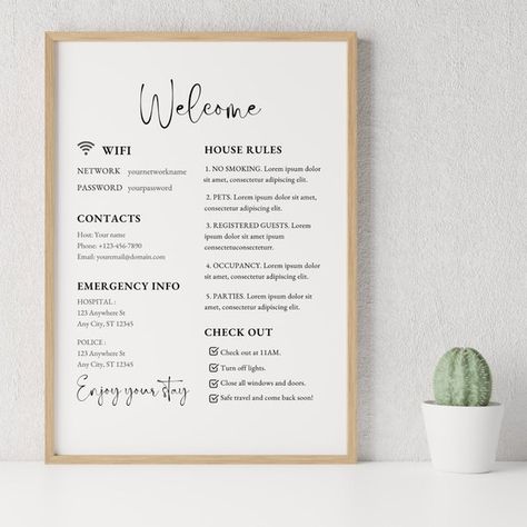 1 Page Airbnb Welcome Sign Template Welcome Guide Airbnb | Etsy Airbnb Welcome Sign, Arrival Poster, Airbnb House, Wifi Sign, Etsy Shop Banner, Airbnb Rentals, Welcome Sign Template, Welcome Letters, Etsy Banner