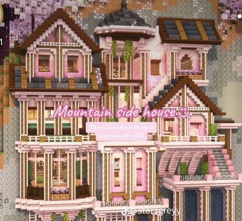 Minecraft Small Castle, Japan Minecraft, Minecraft List, Clothes Sites, Cherry Stuff, Minecraft Mountain House, Minecraft Mountain, Minecraft Garden, Mc Builds