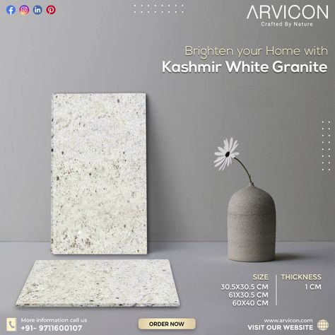 Elevate your surroundings with the timeless allure of Kashmir White Granite.

Kashmir White is known for its durability and strength. This makes it an excellent choice for high-traffic areas.

Kashmir White Granite has become a popular choice for countertops, flooring, and various other interior and exterior applications.

For more information: -
🌐 https://arvicon.com/
☎+91-9711600107
💌 arvicon@arvicon.com

#kashmirwhitegranite #graniteflooring #granitetiles #granitecountertops Kashmir White Granite, Granite Flooring, Granite Tile, White Granite, Granite Countertops, Home Renovation, More Information, Interior And Exterior, Countertops