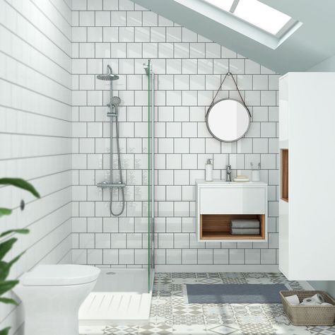 Square White Wall Gloss Tiles - Alison Cork for Victorian Plumbing | 5 Bathroom Tile Ideas For Small Bathrooms White Tiles Bathroom, Small Bathroom Tile Ideas, Bathroom Victorian, Patterned Bathroom Tiles, Small Bathroom Tiles, Tiles Ideas, White Bathroom Tiles, Bathroom Tile Ideas, Tiles Bathroom