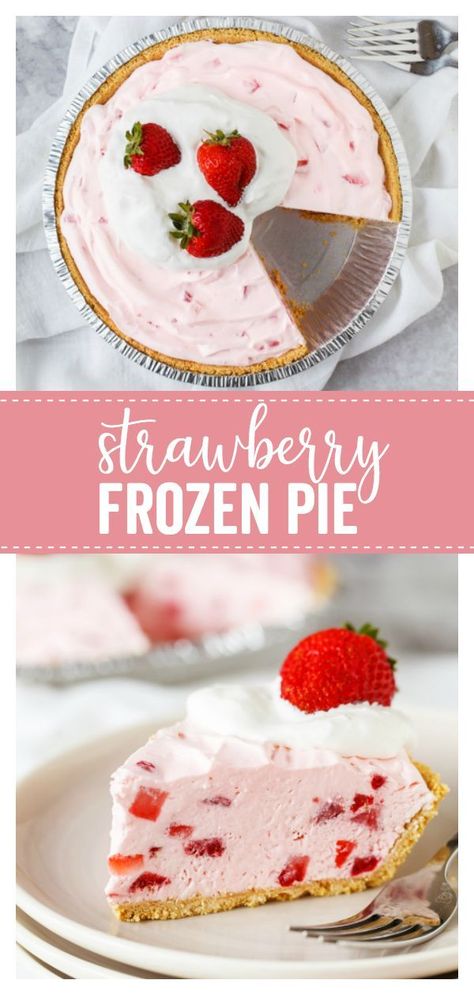 Strawberry Frozen Pie Slice #strawberry #strawberries #pie #dessert #easydesserts #easyrecipes #funfood #kidfriendly Frozen Strawberry Pie, Strawberry Yogurt Pie, Strawberries Pie, Strawberry Torte, Frozen Strawberry Desserts, Frozen Strawberry Recipes, Yogurt Pie, Strawberry Pie Recipe, Creamy Pie