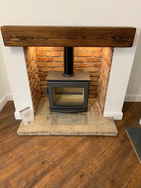 Dark New Oak Beam - Yorkshire Stoves & Fireplaces Wooden Fire Surrounds, Fireplace Showroom, Media Electric Fireplace, Modern Electric Fireplace, Sandstone Fireplace, Oak Beams, Stove Installation, Double Sided Stove, Wall Mounted Electric Fires