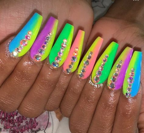 Nail Inspired, Nails With Rhinestones, Rainbow Nails Design, Sky Nails, Long Nail Designs, Nails Design With Rhinestones, Fall Acrylic Nails, Exotic Nails, Unique Acrylic Nails