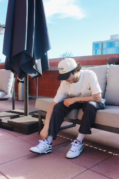 New Balance 550 White Black Outfit, Black And White New Balance 550 Outfit, Dickies Skater Outfit, Dickies Double Knee Pants Outfit, Grey Dickies Outfit, Double Knee Pants Outfit Men, Dickies Pants Outfits For Men, New Balance 550 Men, New Balance 550 Outfit Men