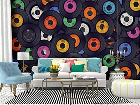 Amazon.com: RECETHROWS Wall Mural Retro Music Background Peel and Stick Wallpaper Self Adhesive Wallpaper Large Wall Sticker Removable Vinyl Film Roll Shelf Paper Home Decor : Tools & Home Improvement Disc Wallpaper, Ancient Wallpaper, Minimal Modern Home, Install Wallpaper, Wallpaper Studio, Vinyl Records Wall, Wallpaper Installation, Records Wall, Music Black