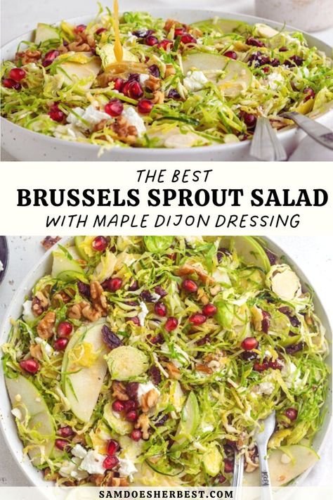 Maple Dijon Dressing, Shaved Brussel Sprout Salad, Brussel Sprout Salad Recipes, Shaved Brussel Sprouts, Brussels Sprout Salad, Dijon Dressing, Healthy Christmas Recipes, Sprout Salad, Gluten Free Salads