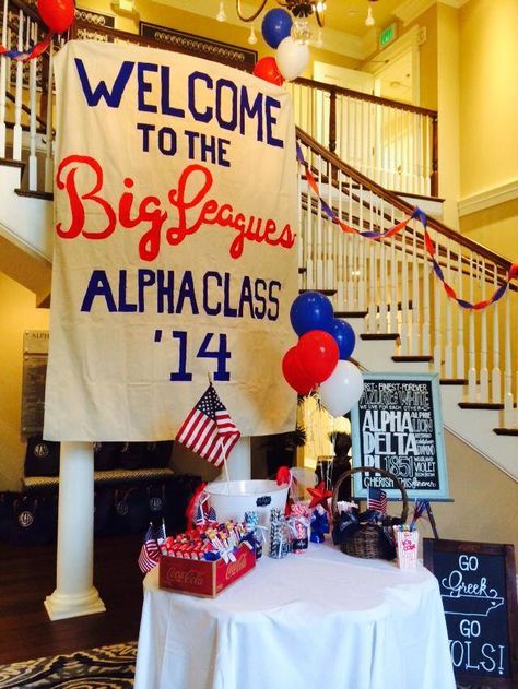 Baseball themed Bid Day. Baseball Bid Day, Sorority Recruitment Themes, Sorority Themes, Alpha Delta Pi Sorority, Recruitment Themes, Letter Designs, Sorority Events, Sorority Sugar, Sorority Bid Day