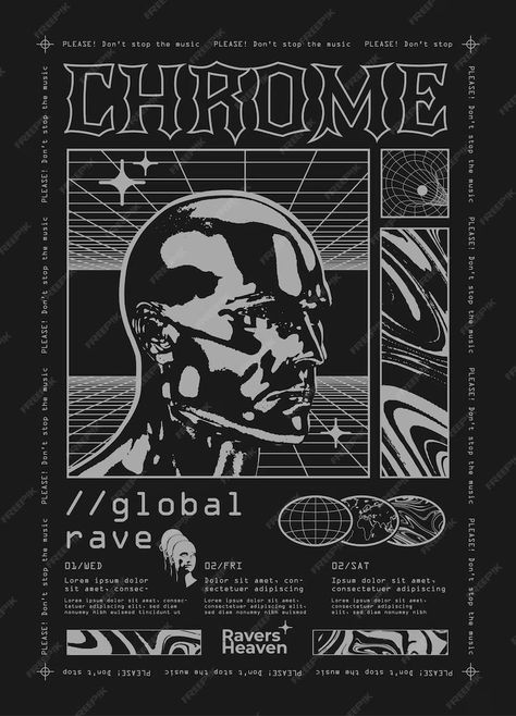 Premium Vector | Vintage dance party or electronic music rave poster or flyer or t shirt print design template Electronic Music Poster, Rave Poster, Hellboy Tattoo, Electronics Poster, T Shirt Print Design, Futuristic Elements, Print Design Template, T-shirt Print Design, Vintage Dance