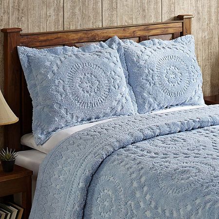 The elegant design carved into this plush chenille Rio Bedspread by Better Trends makes it a delightful way to dress your bed. This lightweight and soft bedspread is made of 100% cotton chenille and is available in a variety of soft colors. This cotton chenille bedspread is machine-washable and comes in popular size options. Bedspread dimensions are 96 X 110 inches. Offered in your choice of available sizes. Tufted, floral chenille design. Features 100% cotton, tufted texture and a floral patte Blue Bedspread, Queen Size Bedspread, Bed Cover Design, Twin Bedspreads, Beach Bedding, Kitchen Remodel Design, Chenille Bedspread, Linens And Lace, Comforter Cover