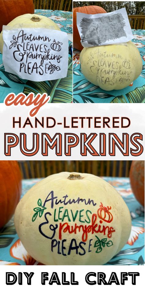 If you love easy fall crafts, give this autumn DIY project a try - hand-lettered pumpkins! This faux calligraphy hand lettered painted pumpkin is great for beginners and can be customized to any design you like! Using paint pens or Sharpies, you can create gorgeous fall decorations using real or fake pumpkins! The perfect addition to your fall porch or fall decor! Pumpkin Calligraphy, Fall Craft Projects, Pumpkins Diy, Autumn Diy, Free Fall Printables, Green Halloween, Fake Pumpkins, Faux Calligraphy, Painted Pumpkin