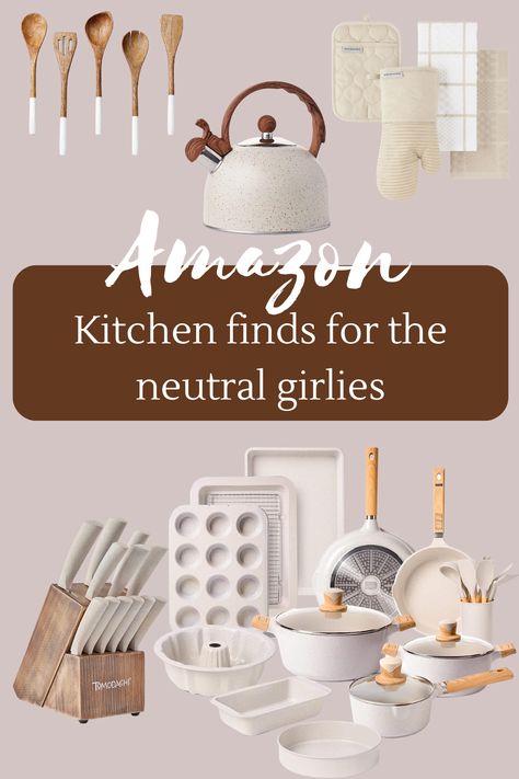 Grey Kitchen With Cream Accessories, Brown And White Kitchen, Neutral Kitchen Decor, Tan Kitchen, Amazon Kitchen Finds, Kitchen Finds, Neutral Kitchen, Best Amazon Buys, Natural Kitchen