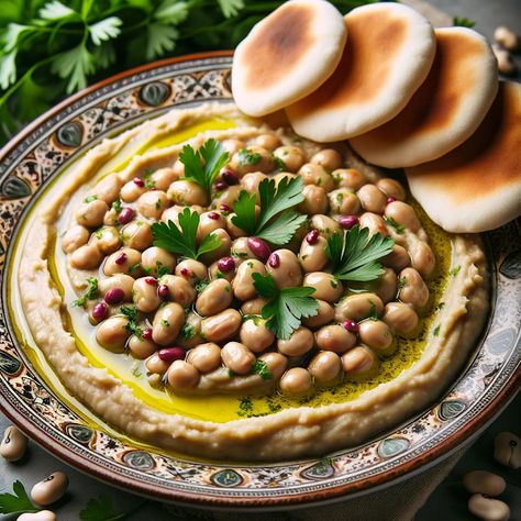 Cooking up Joy - Made with love: Pharaonic Delight: Classic Egyptian Foul Medames Egyptian Foul, Fava Bean, Bean Stew, Fava Beans, The Pyramids, Pita Bread, The Dawn, Calorie Counting, Diced Tomato