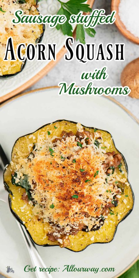 Acorn Squash Baked, Baked Italian Sausage, Sausage Stuffed Acorn Squash, Healthy Fall Dinner, Spicy Italian Sausage, Stuffed Acorn Squash, Italian Sausage Pasta, Acorn Squash Recipes, Holiday Side Dish