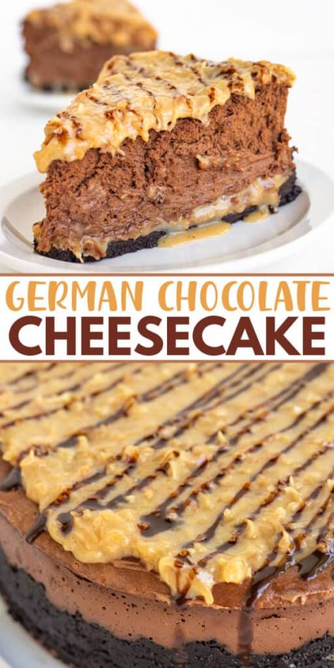 Unique Cheesecake, Fun Cheesecake Recipes, German Chocolate Cheesecake, Creamsicle Cake, Chocolate Cheesecake Recipe, Caramel Coconut, Coconut Filling, Queso Philadelphia, Chocolate Cheesecake Recipes