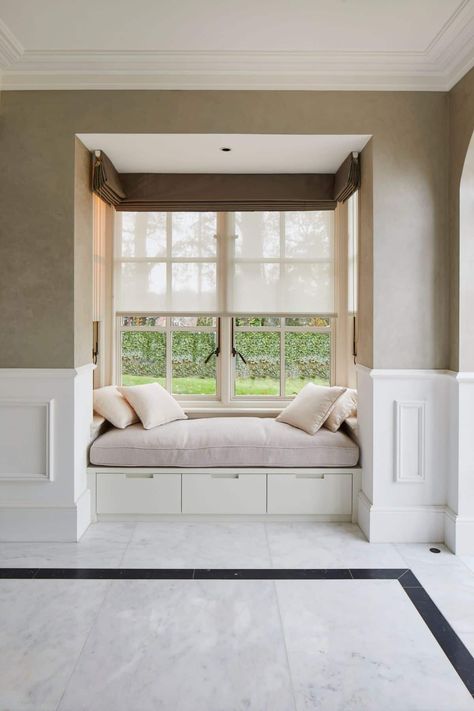 Private Residence, London | MTD Square Bay Window, Island Marble, Inside Celebrity Homes, Bay Window Seat, Honed Marble Tiles, Indoor Tile, Marble Tile Floor, Large Format Tile, Marble Floor