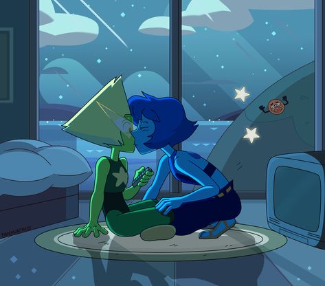 Fighting for my Dreams Lapidot Kiss, Steven Universe Lapidot, Steven Universe Ships, Lapis Lazuli Steven Universe, Steven Universe Lapis, Lapis And Peridot, Steven Universe Wallpaper, Peridot Steven Universe, Steven Universe Anime