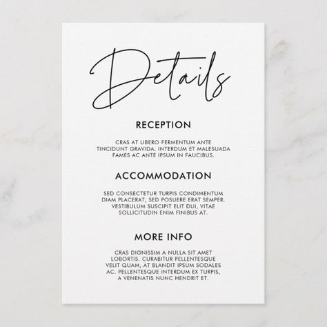 Guest Information Card, Plan Checklist, Cards For Wedding, Blessing Bags, Wedding Details Card, Wedding Cake Table, Modern Minimalist Wedding, Elegant Wedding Hair, Caribbean Wedding