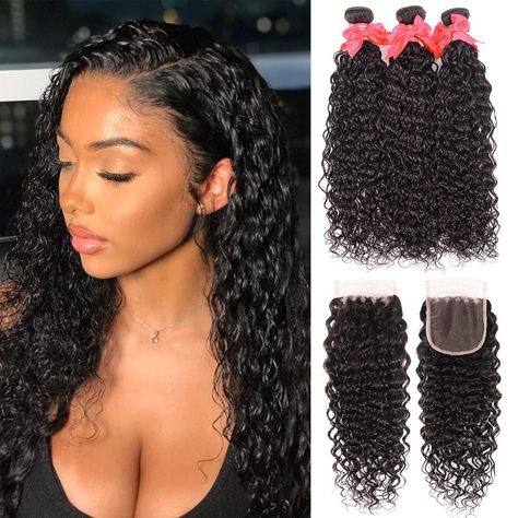 Sew In Weave Hairstyles, Water Human, Wavy Weave, Wet And Wavy Hair, Soft Shiny Hair, Natural Waves Hair, Sew In Hairstyles, Curly Weave Hairstyles, Bundles With Closure