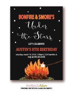 Bonfire Party Invitations, Campfire Birthday Party, Bonfire Birthday Party, Bonfire Birthday, Smores Party, Campfire Party, Camping Theme Birthday, Backyard Bonfire, Bonfire Party