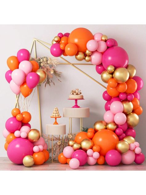 Value Package Kit: This pink orange latex balloon kit includes hot pink balloons 32pcs(18"*2pcs, 12"*10pcs, 10"*10pcs, 5"*10pcs), orange balloons 32pcs(18"*2pcs, 12"*10pcs, 10"*10pcs, 5"*10pcs), pink balloons 30pcs(12"*10pcs, 10"*10pcs, 5"*10pcs), gold balloons 30pcs(12"*10pcs, 10"*10pcs, 5"*10pcs), 16ft balloon garland strips*1pcs, 140 balloon glue dots. High Quality Materials: All orange pink and gold balloons arch kit are made of high quality latex, which are durable . Latex balloons can be f Orange Balloon Garland, Grad Decor, Orange Chrome, Orange Birthday, Orange Baby Shower, Orange Balloons, Orange Party, Fiesta Tropical, Summer Party Decorations