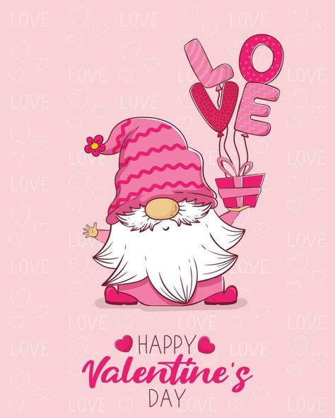 Valentine's day greeting card with cute cartoon gnome. Diy Valentine Decor, Phone Contract, Valentine Aesthetic, Cartoon Gnome, Happy Valentines Day Pictures, Valentines Gnomes, Gnome Wallpaper, Valentines Clipart, Valentines Wallpaper Iphone