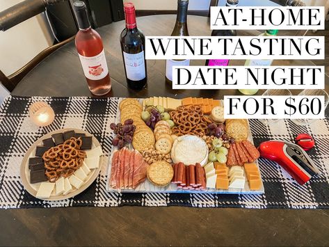 Wine Tasting Date Night At Home, Wine Tasting Date, Diy Wine Tasting, Wine Date Night, Veggie Crackers, Wine Date, White Zinfandel, Snack Sticks, Dinner For 2