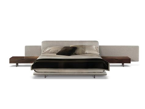 Double bed with integrated nightstands HORIZONTE BED by Minotti Minotti Bed, Nightstand Design, Studio Mk27, Modular Seating, Different Types Of Wood, Double Bed, Double Beds, Price List, Blue Wallpapers