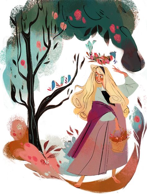 I wonder en Behance Sleeping Beauty Illustration, Sleeping Beauty Art, Princess Illustration, Book Illustration Design, Disney Illustration, Storybook Art, Disney Artwork, Fairytale Illustration, Artist Illustration