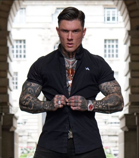 Andrew England, Tattoed Guys, Tattooed Models, Tatted Men, Male Fitness Models, Inked Men, Muscle Shirts, Men In Uniform, Fitness Transformation