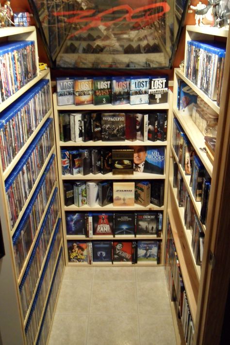 Large Blu ray collectors needed for advice! Binder vs. shelves vs ... Blu Ray Collection Display, Blu Ray Collection Room, Blu Ray Storage Ideas, Under The Stairs Pantry Ideas, Under The Stairs Pantry, Ideas For Under The Stairs, Bluray Storage, Under Stairs Wine, Movie Storage