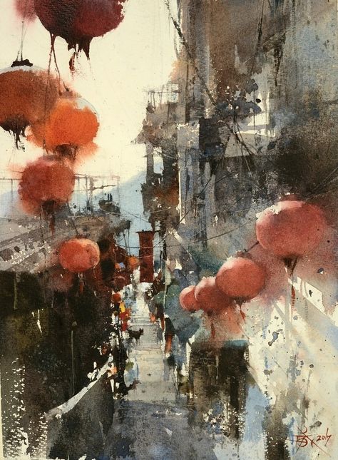 Chein, Chung Wei - The Town of Chiufen #abstract, #watercolor, #fineart, #artwork, #painting, design, #composition Chien Chung Wei, Watercolor Architecture, Soyut Sanat Tabloları, Seni Cat Air, 수채화 그림, Watercolor Artists, Art Street, Painting Gallery, City Street