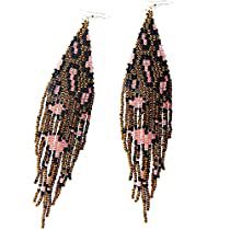 Check this out! Gift Wishlist, Bohemian Flower, Brown Earrings, Bohemian Flowers, Beaded Tassel Earrings, Long Tassel Earrings, Native American Fashion, Green Earrings, Beaded Tassels