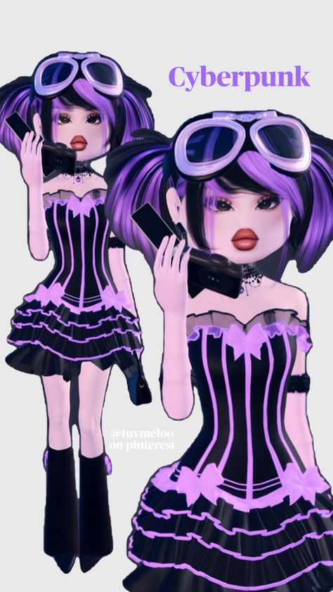 roblox dress to impress outfit idea ! theme cyberpunk #dti #roblox #purple #cyberpunk #dresstoimpress Purple Cyberpunk, Cyberpunk Dress, Roblox Dress, Outfit Idea, Cyberpunk, Dress To Impress, Purple