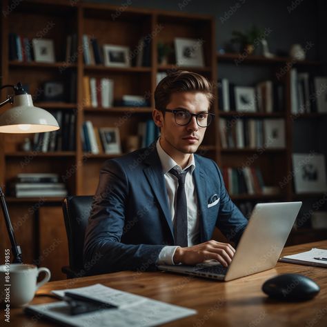 A Young Businessman Working in His Office. #businessman #economy #trading #backgrounds #finance #money #boss #job #career #success Businessman Aesthetic, Teacher Images, His Office, Job Career, Career Success, Business Man, Finance, Career, Money