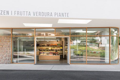 Grocery-Store_Messner-Architects_dezeen_468_5 Store Architecture, Grocery Supermarket, Door Plan, Fruit Shop, Italian Landscape, Shop Windows, Shop Window, Grocery Shop, The Building