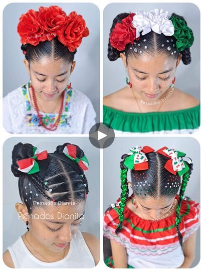 Hispanic Heritage Hairstyles, Mexican Braid Hairstyles, Mexican Hair Styles, Mexican Hairstyles, Dance Hair, Girls Hairstyles Easy, Traditional Hairstyle, India Flag, 5 De Mayo