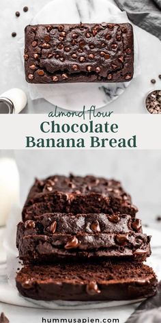 Easy Banana Bread Recipes, Healthy Chocolate Banana Bread, Banana Bread Almond Flour, Flourless Desserts, Healthy Chocolate Banana, Chocolate Banana Bread Recipe, Bread Banana, Almond Flour Cakes, Flours Banana Bread